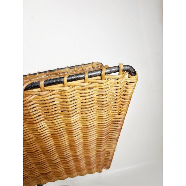 Rattan, Metal and Brass Magazine Rack, France, 1950s For Sale - Image 6 of 10