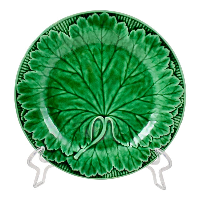 Wedgwood Majolica Green Glazed Cabbage Leaf & Basket Plate Chairish