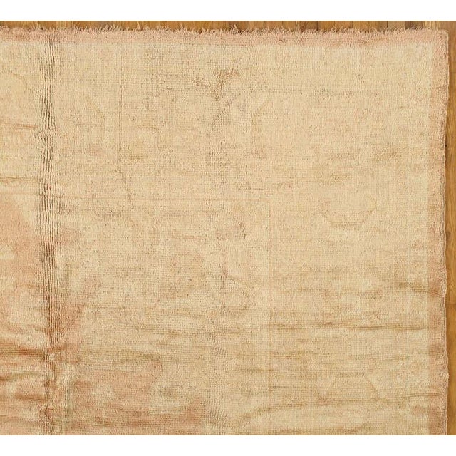 Turkish Antique Turkish Angora Oushak Carpet, Handmade Oriental Rug Shrimp, Pink, Ivory For Sale - Image 3 of 18