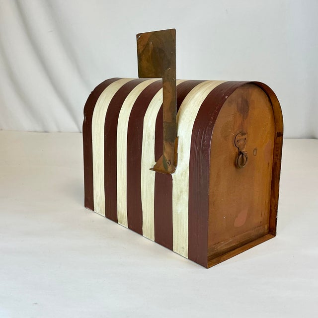 Metal Mid-Century Americana Boho Chic Arts & Crafts Tole Painted Flag Mail Box Holiday Accent - 4th of July For Sale - Image 7 of 10