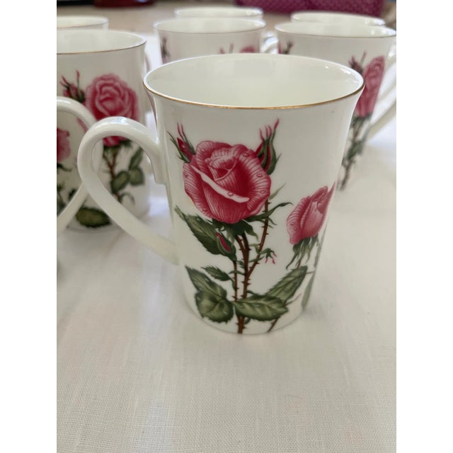 1960s Otagiri Set of 8 Pink Rose W/24k Gold Rim Coffee/Tea Cups For Sale - Image 5 of 7