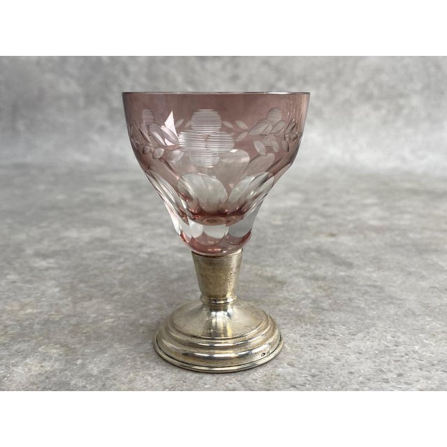 Colored Cut Glasses on Silver Stems, 1930s, Set of 6 For Sale - Image 3 of 10