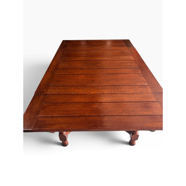 English 1930s Professionally Restored English Draw-Leaf Dining Table – Solid & Sturdy Solid Oak For Sale - Image 3 of 12