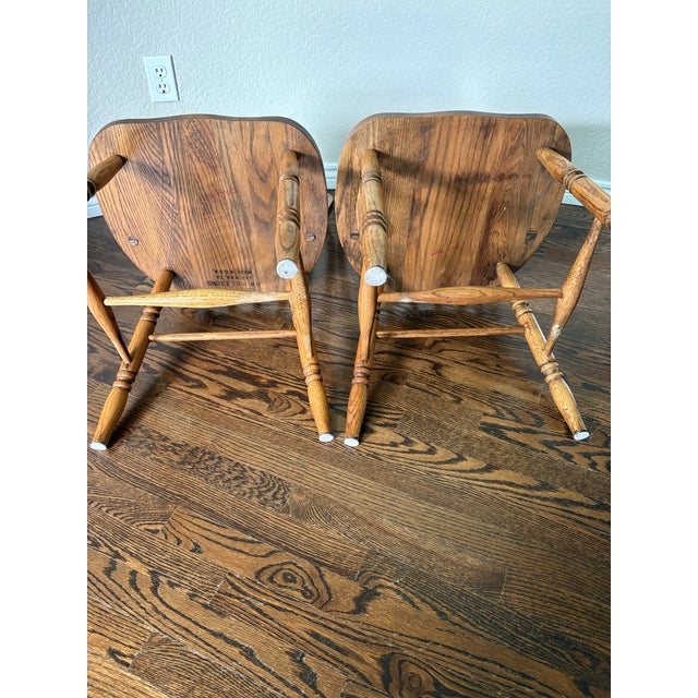Pair of Mid-Century h.w. Hull & Sons Solid Oak Windsor Dining Chairs For Sale In Denver - Image 6 of 17