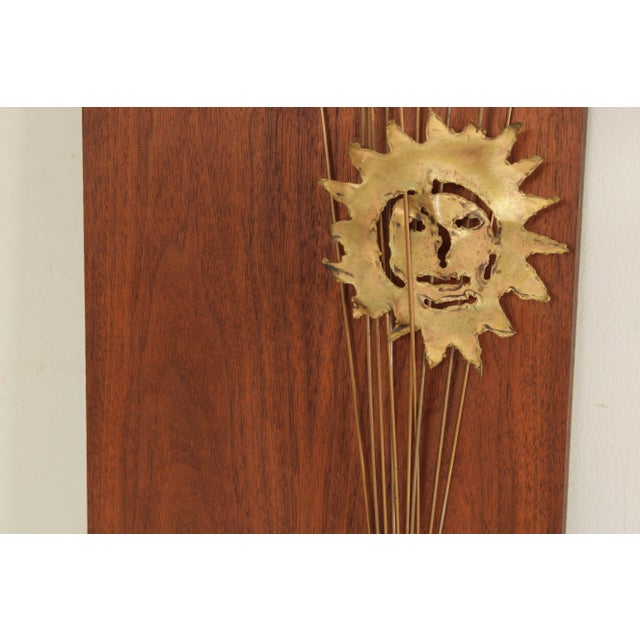 Brown 1960s Mid Century Brutalist Metal & Walnut Wall Sculpture For Sale - Image 8 of 13