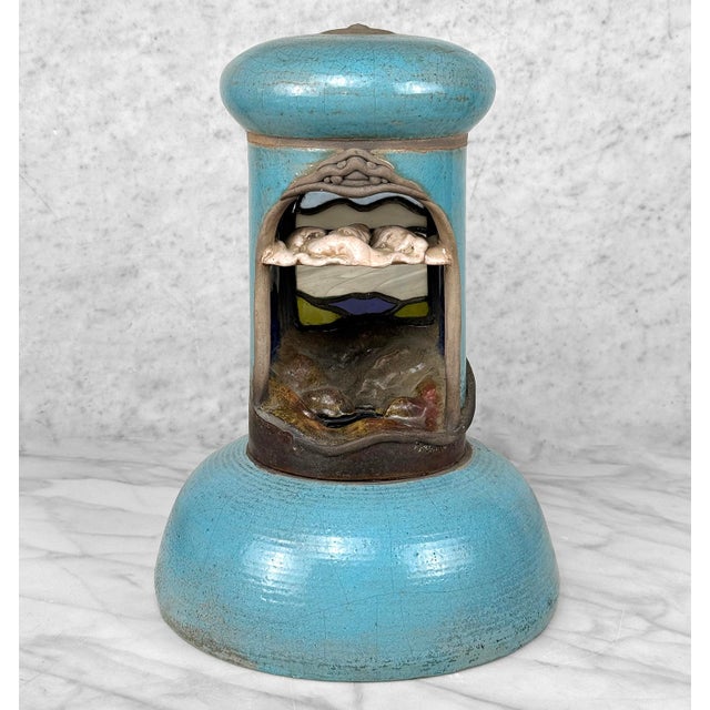 1980s Vintage Abstract Folk Signed Pottery & Stained Glass Window Shrine Sculpture For Sale - Image 5 of 13