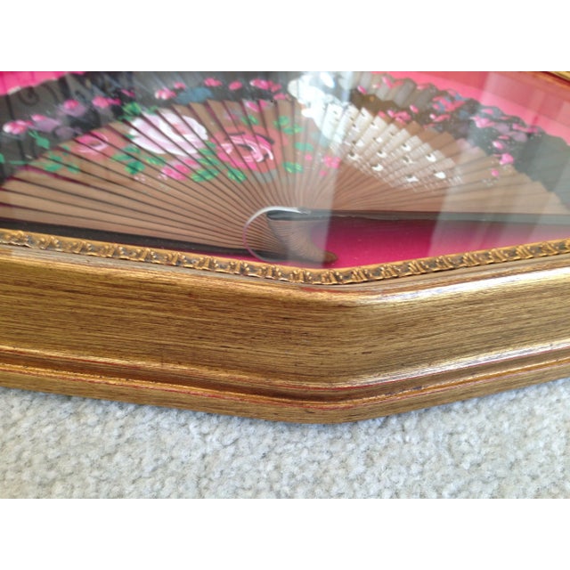 Pink Antique Shadow Box-Framed Hand Painted Fan - Spain For Sale - Image 8 of 11