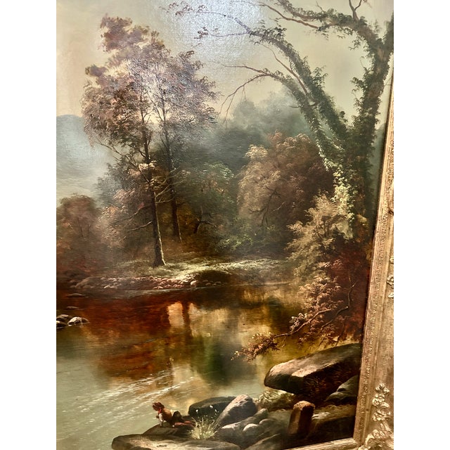 19th Century River Landscape Oil Painting For Sale - Image 9 of 12