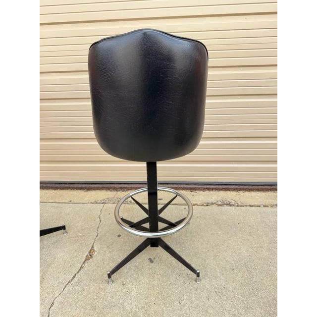 Mid 20th Century Pair of Mid Century Atomic Style Swivel Black Vinyl & Metal Bar Stools by Modern Stool Co. For Sale - Image 5 of 12