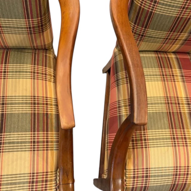 Red Discover a Stunning Rare Vintage Pair of High-Back Armchairs & Ottoman by Ethan Allen For Sale - Image 8 of 12