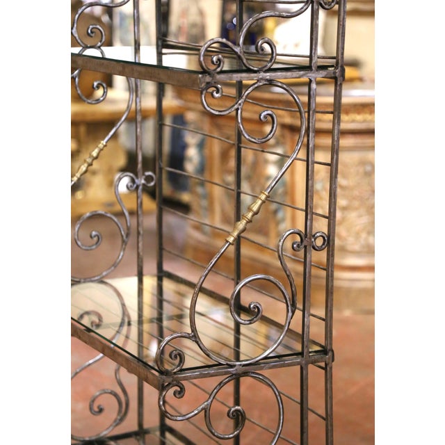 Mid-Century French Wrought Iron Four-Tier Baker's Rack With Brass Accents For Sale - Image 10 of 12