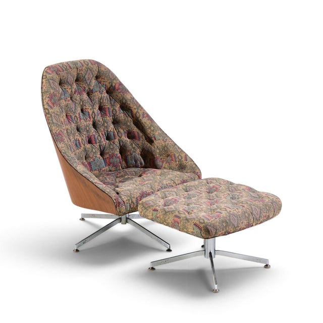 Milo Baughman for Thayer Coggin Mid Century Walnut and Chrome Tufted Lounge Chair and Ottoman For Sale - Image 9 of 9