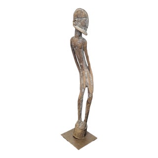 Monumental Hand-Carved African Style Wood Figure Sculpture on Metal Base For Sale