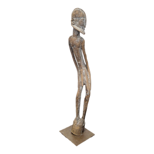 Monumental Hand-Carved African Style Wood Figure Sculpture on Metal Base
