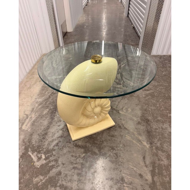 Metal Vintage Coastal Oversized Sculpted Nautilus Shell Accent Table For Sale - Image 7 of 9