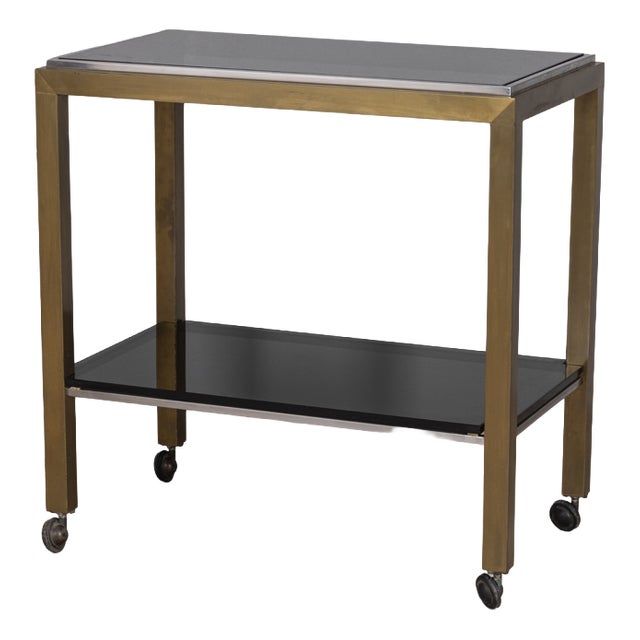 Vintage Italian Brass and Smoked Glass Trolley, 1970s For Sale