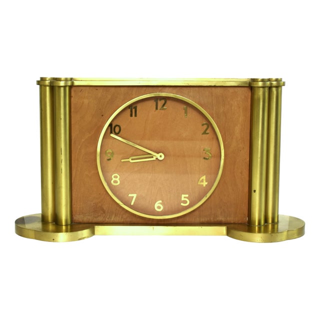 Large Art Deco Table Clock in Brass, 1930s For Sale