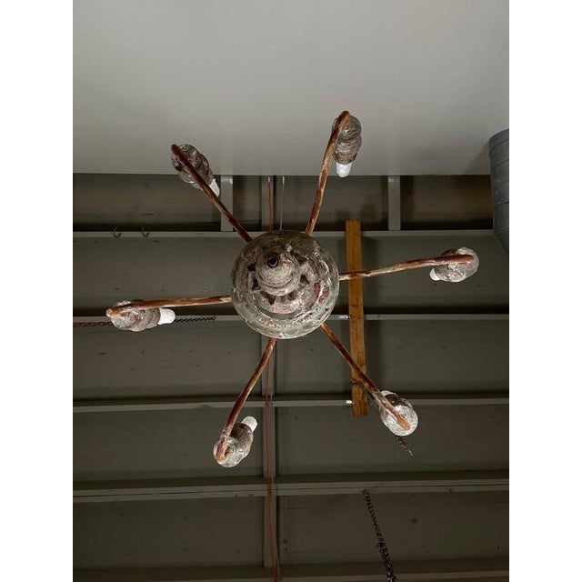 Antique European Painted Wood and Iron Six-Light Chandelier For Sale - Image 12 of 12