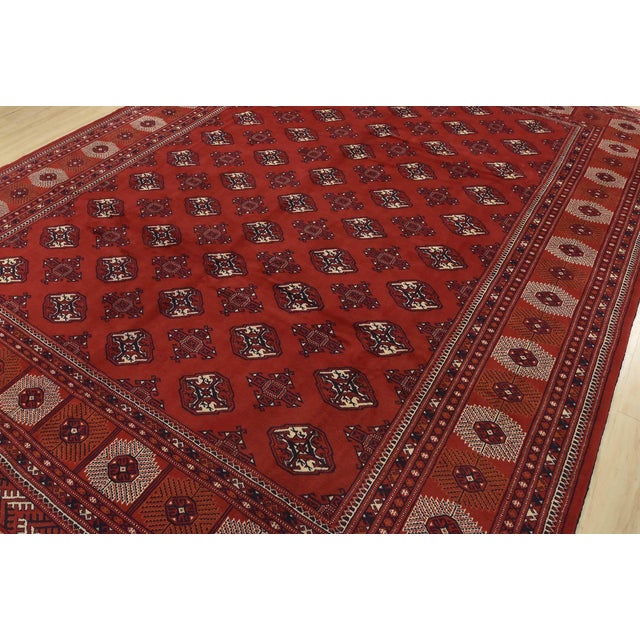 Tribal Turkmen Rug 10’1” X 12’6” Red Wool Vintage Tribal Hand-Knoted Carpet For Sale - Image 3 of 14