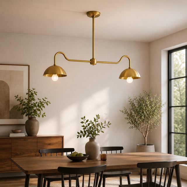 Contemporary Brass Double Dome Chandelier, Double Pendant Chandelier, Designed for Modern Kitchens, Dining Rooms For Sale - Image 3 of 8
