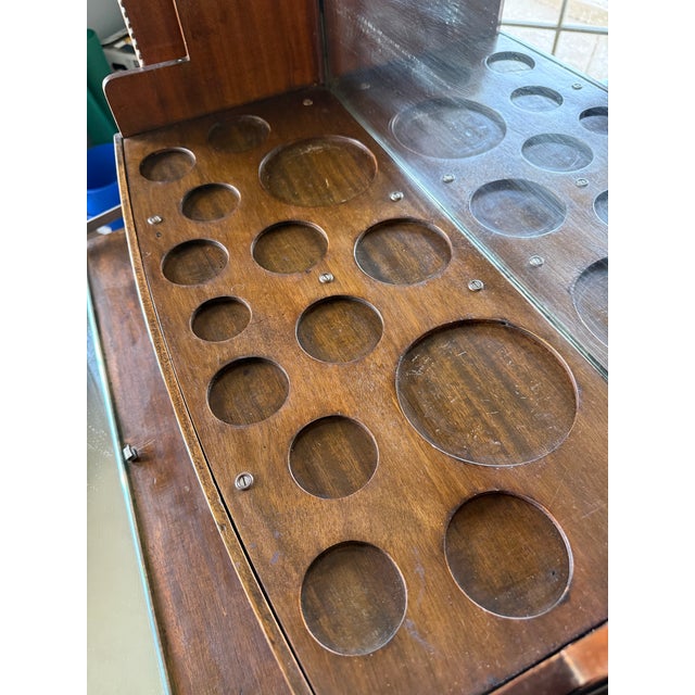 Brown Rare Antique Prohibition Era Liquor Cabinet / Hidden Bar Leather Wrapped 1920s For Sale - Image 8 of 12