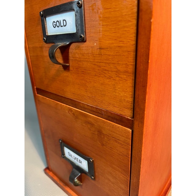 2 Drawer Desktop Cabinet Black Cherry Wood With Metal Label Holder Pulls For Sale - Image 4 of 6