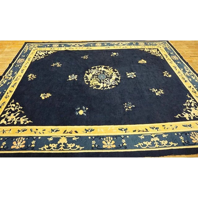 Art Deco 1920s Blue Navy Medallion Antique Chinese Peking Carpet 9'2" X 11'8" Knotted Wool Rug For Sale - Image 3 of 12