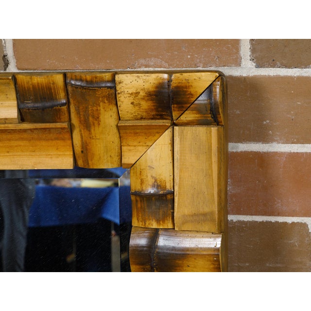 Midcentury French Bamboo Wall Mirror with Geometric Mosaic Style Arrangement For Sale - Image 4 of 10