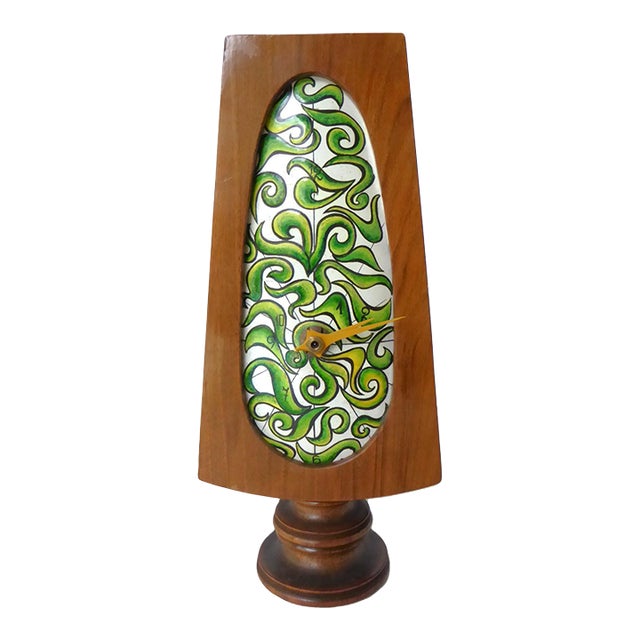 Copper Enameld Face and Wood Table / Mantel Clock, Spain 1950s For Sale