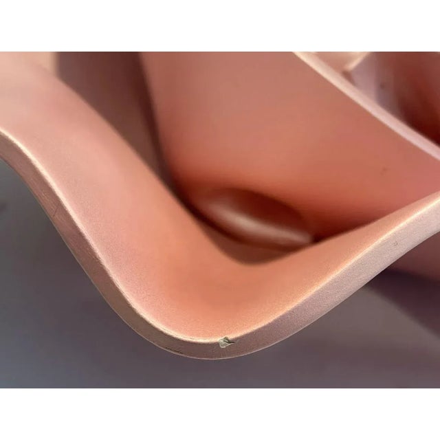 Vintage Keith Fortley Ceramic Modern Opalescent Pink Flower Sculpture, Signed - Original Label For Sale - Image 4 of 6