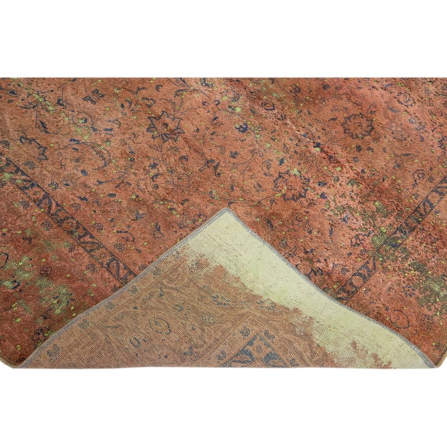 Vintage Overdyed Handmade Rust Floral Wool Rug For Sale - Image 11 of 12