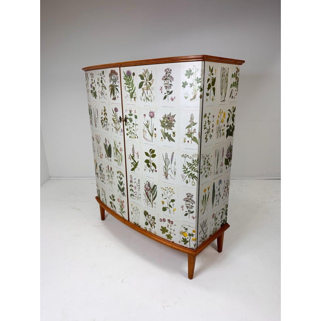 Wood 1950’s Swedish Curved Front Cabinet With Nordens Flora Illustrations For Sale - Image 7 of 13