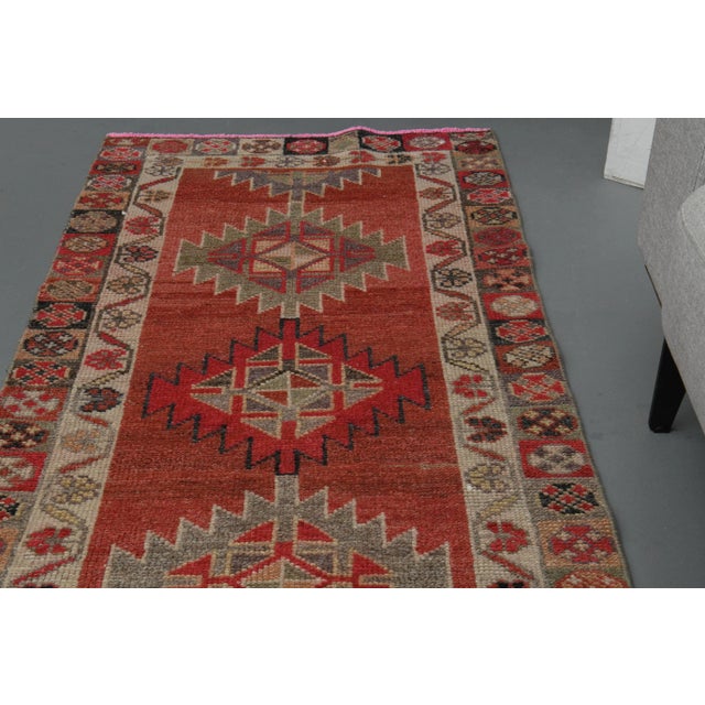 Textile 1970s Vintage Turkish Oushak Handmade Wool Cotton Orange Runner Rug For Sale - Image 7 of 11