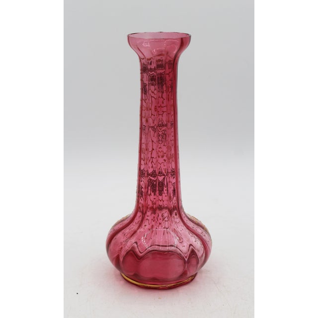 Victorian Circa 1890 Bohemian Moser Gilt Decorated Cranberry Vase For Sale - Image 3 of 6