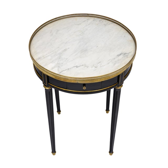 French Louis XVI Style Ebonized Bouillotte Table With Carrara Marble Top For Sale - Image 3 of 9