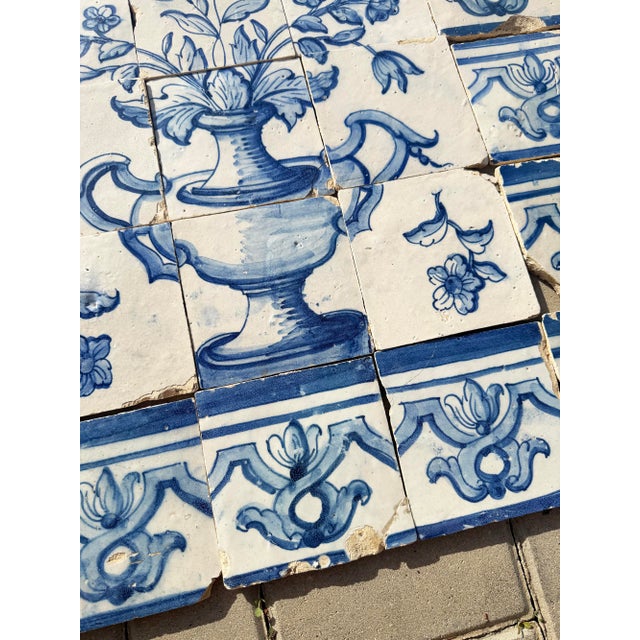 Baroque Antique 18th Century Portuguese Tile Panel With Classical Flower Vase For Sale - Image 3 of 18