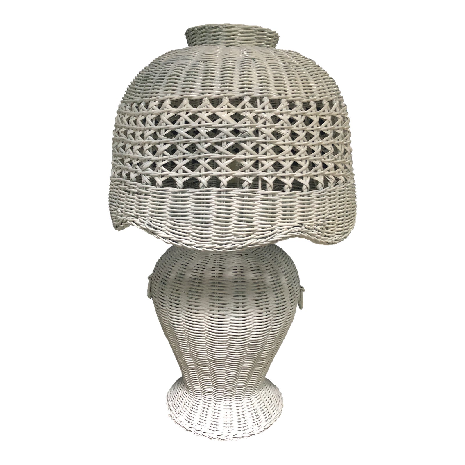 White Wicker Table Lamp, MidCentury Chairish