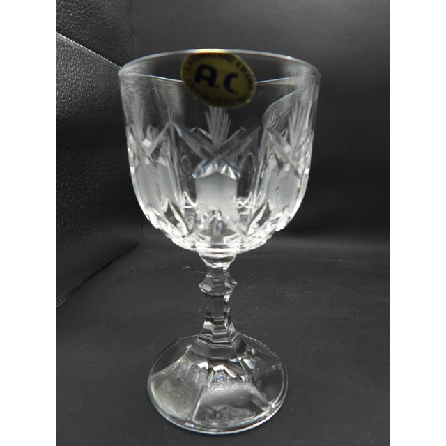 1950s 1950s Mid Century Modern Italian Ac Cut Crystal Atomic Wine Stem Glasses- Set of 4 For Sale - Image 5 of 6