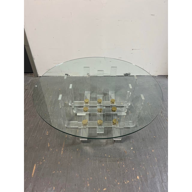 Mid 20th Century Vintage Charles Hollis Jones Style Lucite and Brass Accordion Cocktail Table For Sale - Image 5 of 6