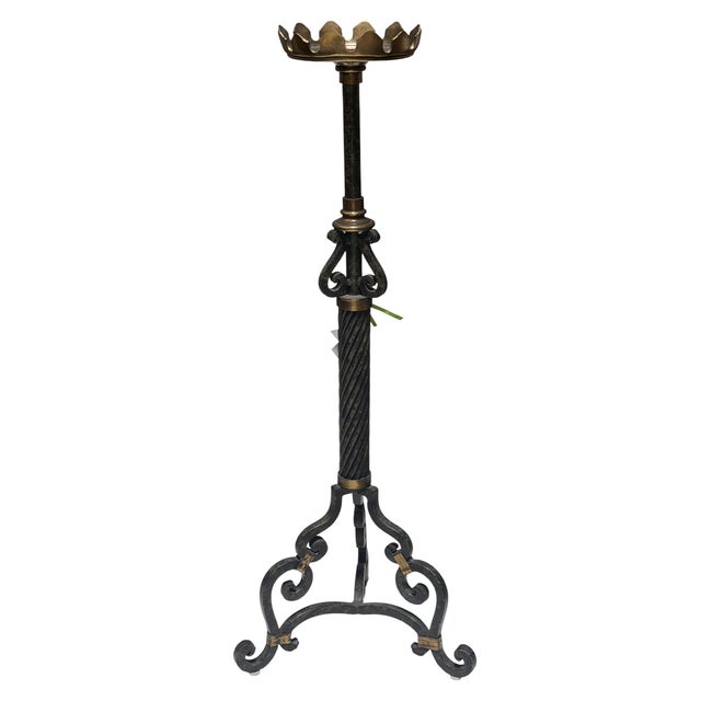 Baroque Maitland Smith Baroque Style Wrought Iron & Bronze Floor Pricket Candlestick For Sale - Image 3 of 7