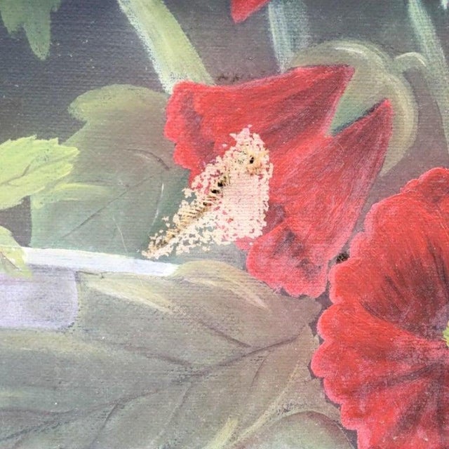 Unsigned Oil on Canvas Floral Painting of Garden Hollyhocks With Bees C1900 For Sale - Image 4 of 17