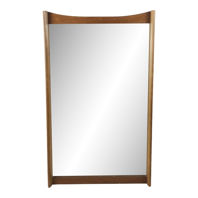 Mid Century Modern Tall Rectangular Mirror With Unique Curved Wood Frame For Sale
