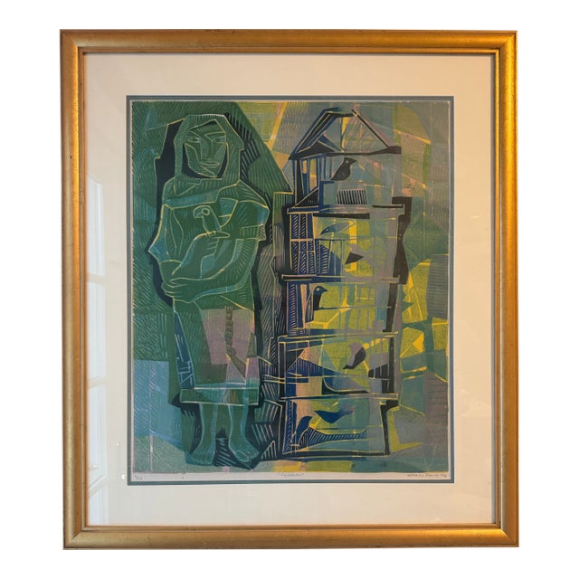 1960s Alfred Salve Signed Block Print For Sale