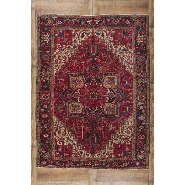 Red Antique Persian Heriz Rug - 08'01 X 11'00 For Sale - Image 8 of 9