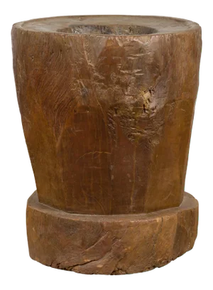 Antique Indonesian Rustic Tree Stump Planter with Weathered Appearance