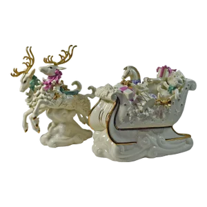 Vintage Lenox Holiday Delivery Candlesticks Limited Edition 2002 No Box Deer & Sleigh- Set of 2