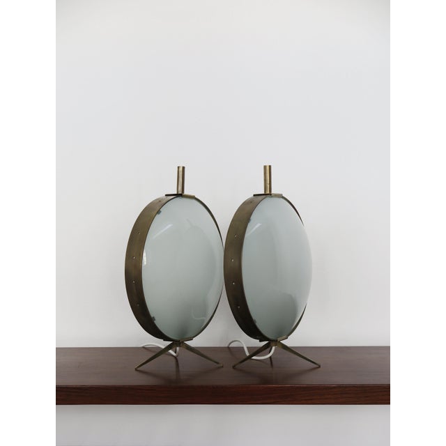 French Glass and Brass Table Lamps, 1950s, Set of 2 For Sale - Image 6 of 13