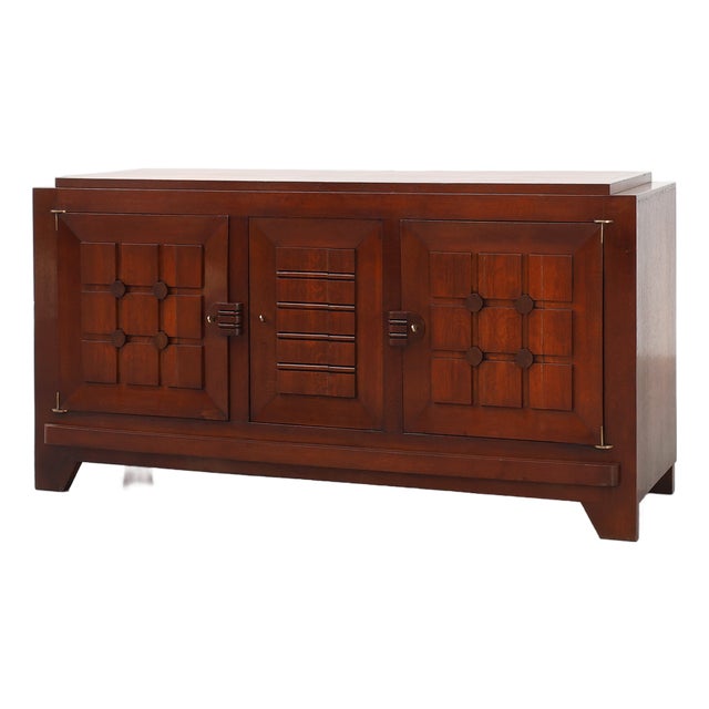 Art Deco Carved Geometric Sideboard in Oak by Charles Dudouyt, 1940 For Sale