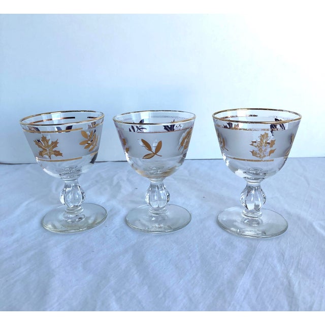 Mid-Century Modern Vintage Libbey Golden Foliage Bar Glasses - Set of 3 For Sale - Image 3 of 11