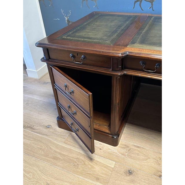 Wood Large Mahogany Desk with Green Leather Top, 1990s For Sale - Image 7 of 18